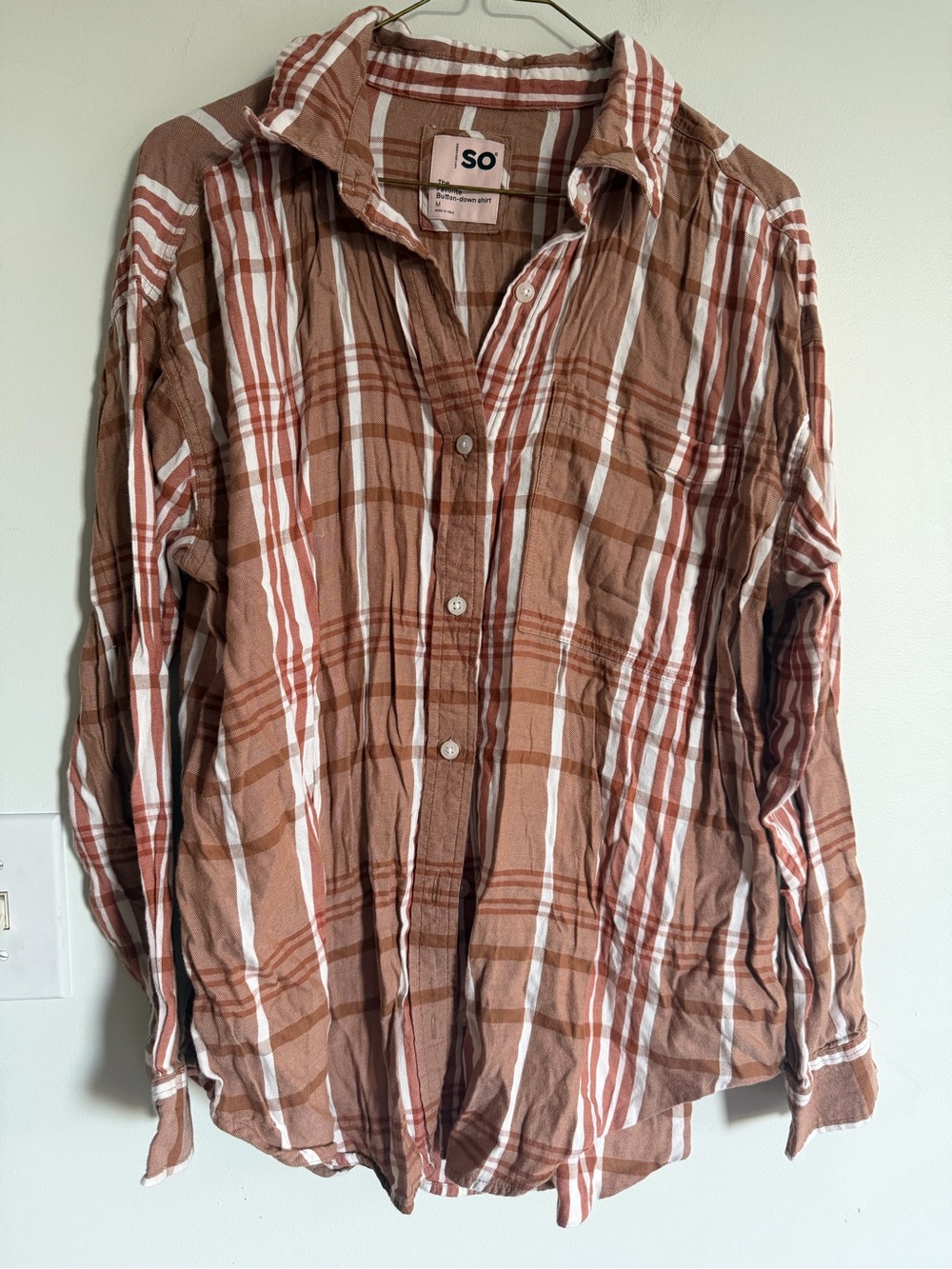 SO Brown Plaid Button-Up Shirt for Women